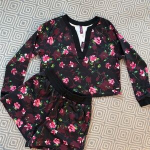 NWT Small Adore Me Leslie Floral Black and Pink Women's Sleepwear Set